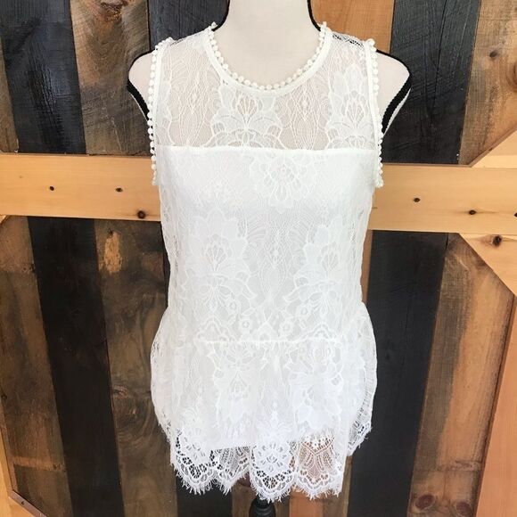 Paper + Tee sleeveless ivory lace peplum top, sz S - Picture 1 of 6